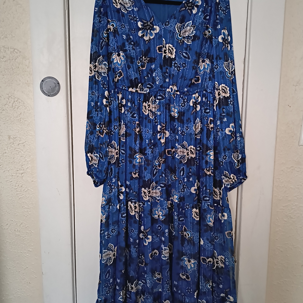 Lane Bryant Blue Floral Long Sleeve Dress